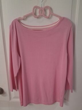 TALBOTS The Talbots Tee Pink 100% Pima Cotton 3/4 Sleeve Boat Neck Top Petite M